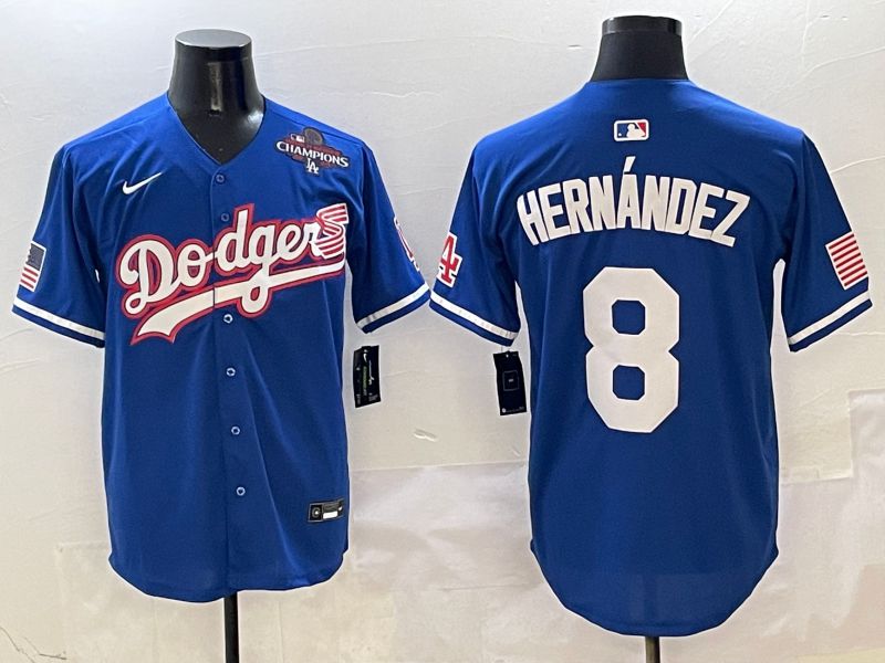 Men Los Angeles Dodgers #8 Hernandez Blue Second generation Joint Name Nike 2025 MLB Jersey style 5